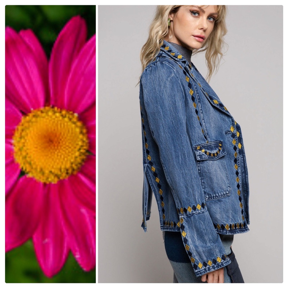 POL 70's Vintage Tribal Embroidered Denim Jacket - Picture 3 of 11